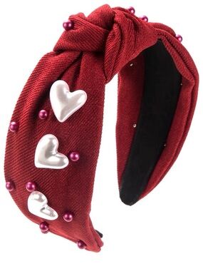 Women’s Red Knotted Heart Pearl Headband